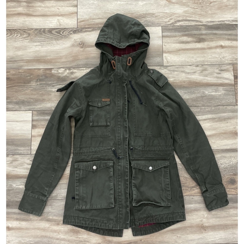 Dakine Womens Military Style Jacket Green Cotton Canvas Hooded Utility Small